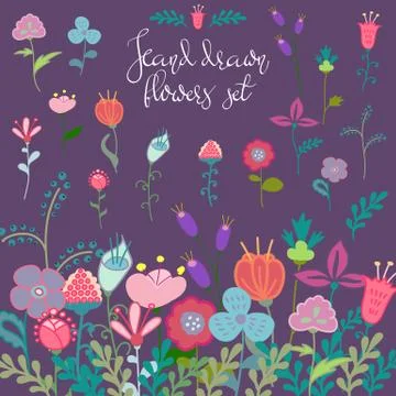 Hand drawn flowers set Stock Illustration