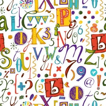 Hand Drawn Font Seamless Pattern 스톡 일러스트