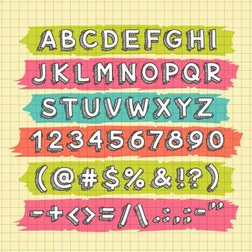 Hand Drawn Font on the Squared Paper Sheet Stock Illustration