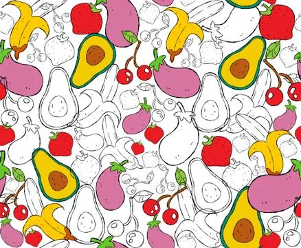 Hand drawn food seamless pattern for nutrition 스톡 일러스트