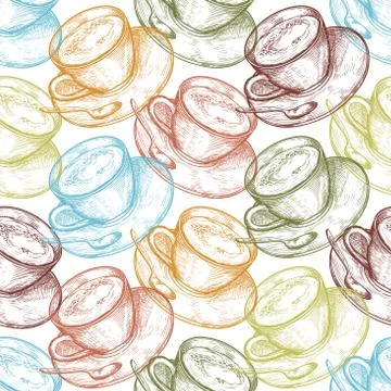 Hand Drawn food seamless pattern, Cup of hot drink Stock Illustration