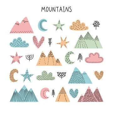 Hand drawn forest objects set. Creative scandinavian woodland background wi.. Stockillustratie