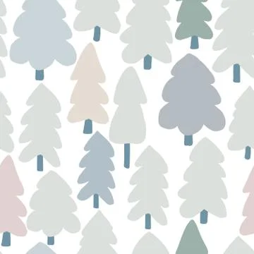 Hand drawn forest tree seamless pattern. Doodle forest landscape background. Stock Illustration