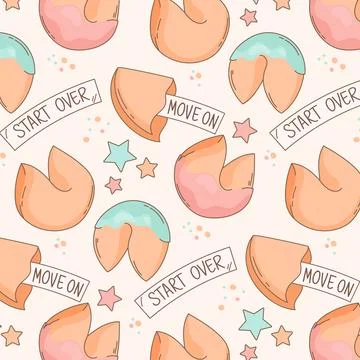Hand drawn fortune cookie pattern Stock Illustration