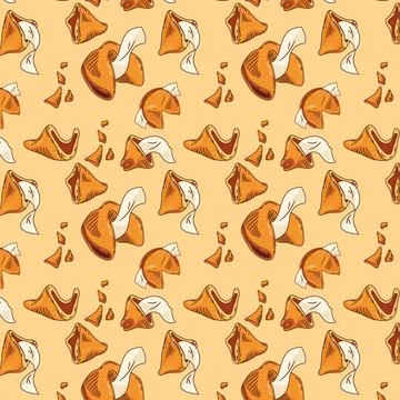 Hand drawn fortune cookie pattern Stock Illustration