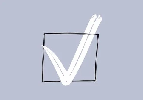 Hand drawn frame with a check mark. Vector illustration. Illustrazione stock
