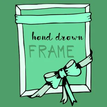 Hand drawn frame. Green bow and ribbon border Stock Illustration