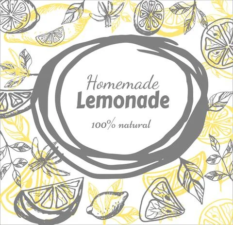 Hand drawn frame of lemons and lemonade Stock Illustration