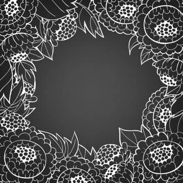 Hand drawn frame  of  peonies Stock Illustration