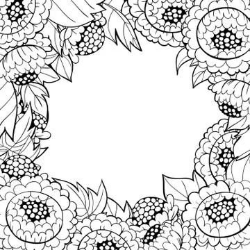 Hand drawn frame  of  peonies Stock Illustration