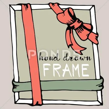 Hand Drawn Frame. Pink And Green Bow And Ribbon Border
