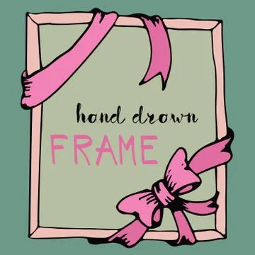 Hand drawn frame. Pink bow and ribbon border Stock Illustration