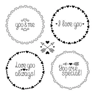 Hand drawn frame of romantic pattern with hearts. Vector set of valentine's day Stock Illustration