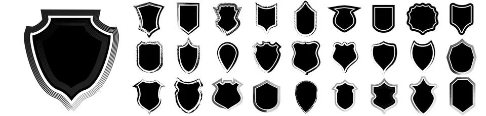 Hand drawn frame shields policeman badge set vector. Illustration of security Stock Illustration