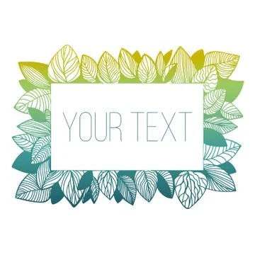 Hand drawn frame ttenplate for your text with doodle style gradient leaves Stock Illustration
