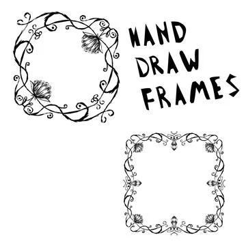 Hand-drawn frames in ancient style with decorative elements of flowers and vines Stock Illustration