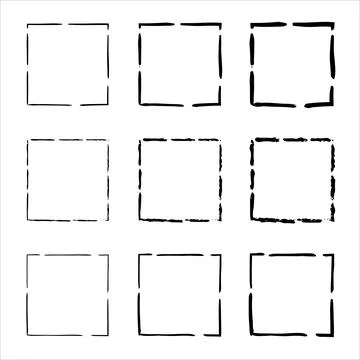 Hand drawn frames. black square shape borders. Set of grunge square. Stock Illustration