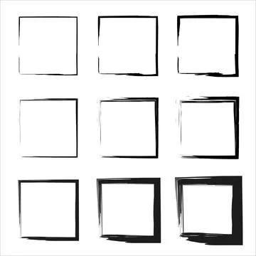 Hand drawn frames. black square shape borders. rectangular shapes. Stock Illustration