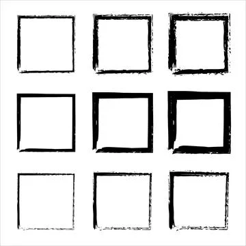 Hand drawn frames. black square shape borders. rectangular shapes. Stock Illustration