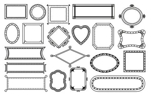 Hand drawn frames. Decorative doodle frame, isolated artistic elements for decor Stock Illustration