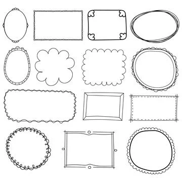 Hand drawn frames Doodle black simple picture border and label. Sketch vintag Illustrazione stock