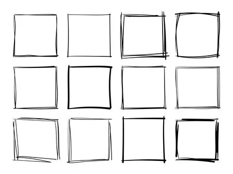 Hand drawn frames. Handdrawn square frame. Vector borders grunge template set. Stock Illustration