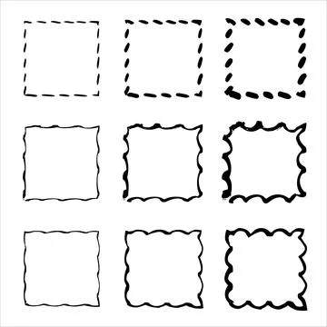 Hand drawn frames. Handdrawn square frame. Set of design elements. Stock Illustration
