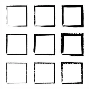 Hand drawn frames. Handdrawn square frame. Vector borders grunge template set. Illustrazione stock
