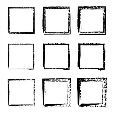 Hand drawn frames. Handdrawn square frame. Vector borders grunge template set. Stock Illustration