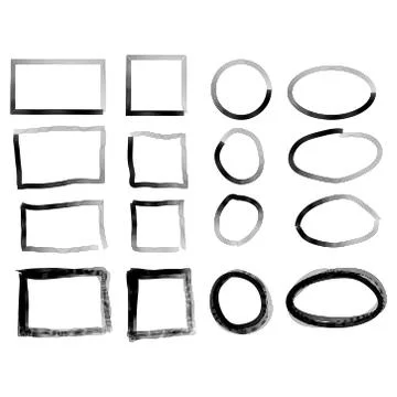 Hand drawn frames set. Cartoon style. Square, rectangle, circle, oval Stock Illustration