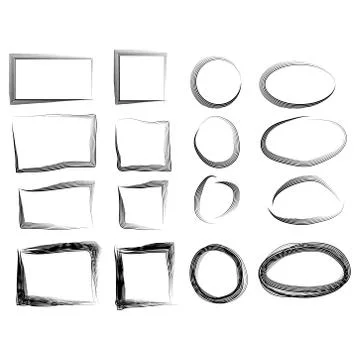 Hand drawn frames set. Cartoon style. Square, rectangle, circle, oval Illustrazione stock