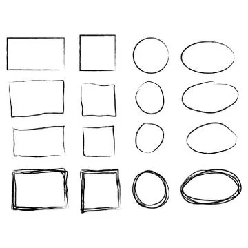 Hand drawn frames set. Cartoon style. Square, rectangle, circle, oval Stockillustratie