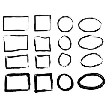 Hand drawn frames set. Cartoon style. Square, rectangle, circle, oval イラスト素材