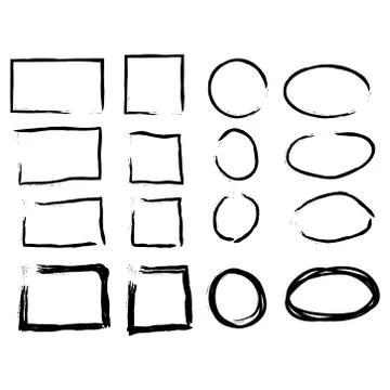 Hand drawn frames set. Cartoon style. Square, rectangle, circle, oval Stock Illustration