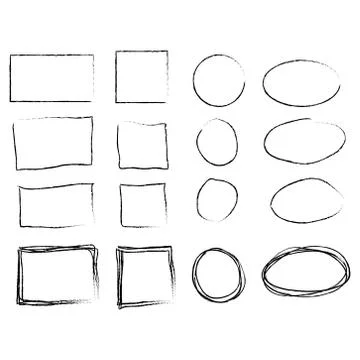 Hand drawn frames set. Cartoon style. Square, rectangle, circle, oval 스톡 일러스트