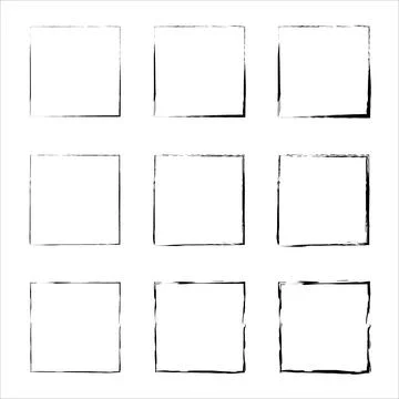 Hand drawn frames. Vector black painted squares. Grunge style set of square Illustrazione stock