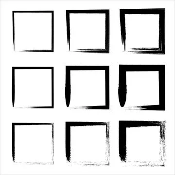 Hand drawn frames. Vector black painted squares. Set of design elements. Stock Illustration