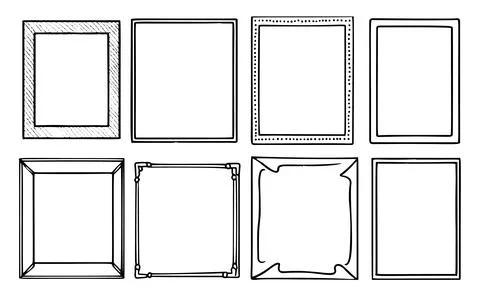 Hand-drawn frames. Vector illustrations of empty photo borders with scribbl.. Stock Illustration