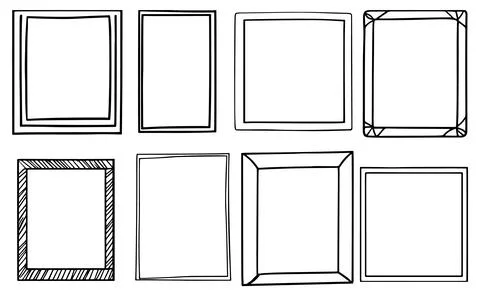 Hand-drawn frames. Vector illustrations of empty photo borders with scribbl.. Stockillustratie