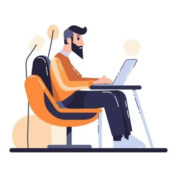 Hand Drawn Freelance man working in the office style illustration for busin.. Stock Illustration