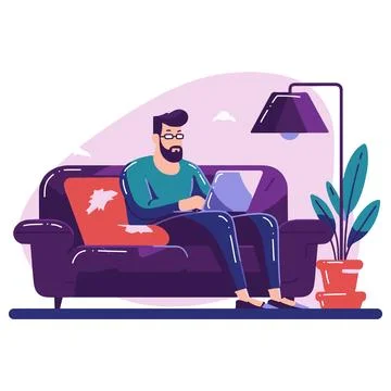 Hand Drawn Freelance man working in the office style illustration for busin.. Stock Illustration