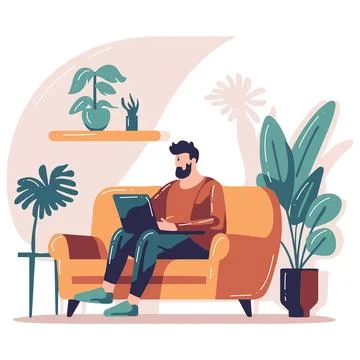 Hand Drawn Freelance man working in the office style illustration for busin.. Stock Illustration