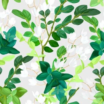 Hand drawn fresh spring seamless pattern. Floral background design with green イラスト素材