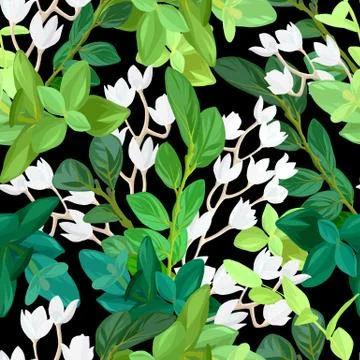 Hand drawn fresh spring seamless pattern. Floral background design with green 库存插图