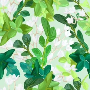 Hand drawn fresh spring seamless pattern. Floral background design with green Stock Illustration