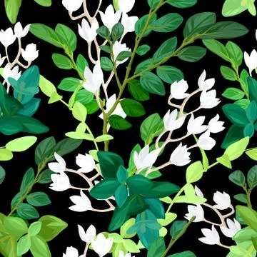 Hand drawn fresh spring seamless pattern. Floral background design with green Stockillustratie