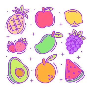 Hand drawn fruit elements set collection full color Stock-Illustration