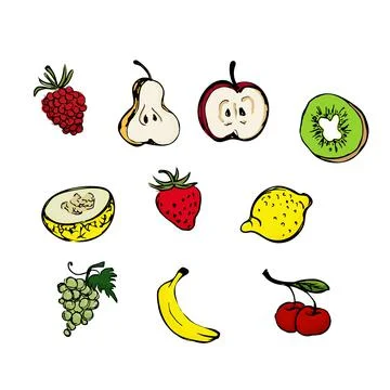 Hand drawn fruit icon set, vector illustration Stock Illustration
