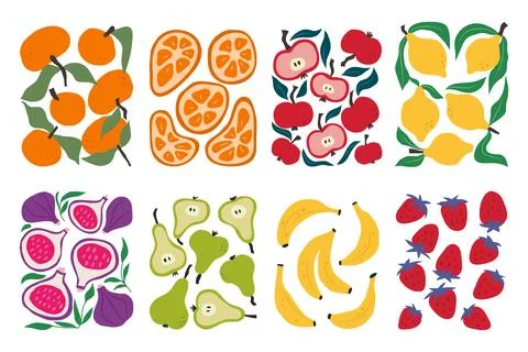 Hand drawn fruit pattern collection with modern design Stock Illustration