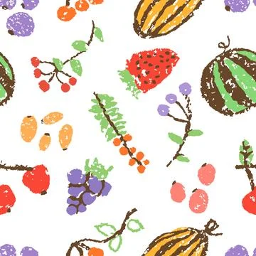 Hand drawn fruit vegetables seamless pattern. Harvest healthy food background Stock Illustration